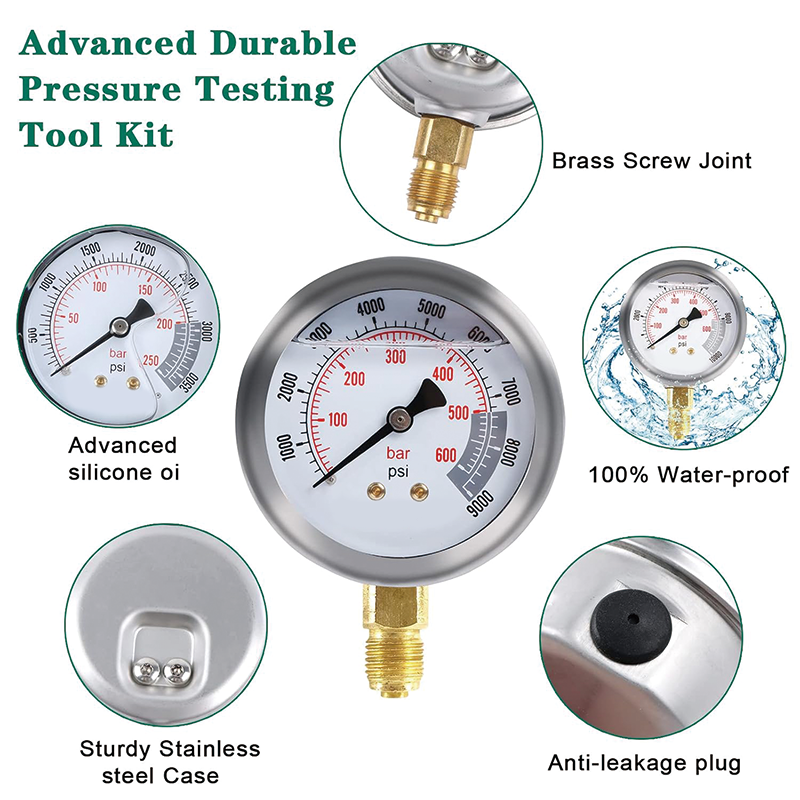 Hydraulic Pressure Test Kit,25Mpa/40Mpa/60Mpa 3 Pressure Gauges 6 Test Couplings 3 Test Hoses,Excavator Hydraulic Test Gauge Set,for Excavator Construction Machinery Upgraded Version