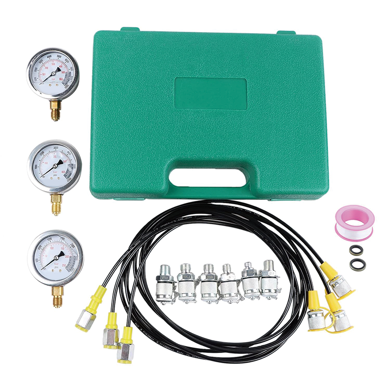 Hydraulic Pressure Test Kit,25Mpa/40Mpa/60Mpa 3 Pressure Gauges 6 Test Couplings 3 Test Hoses,Excavator Hydraulic Test Gauge Set,for Excavator Construction Machinery Upgraded Version