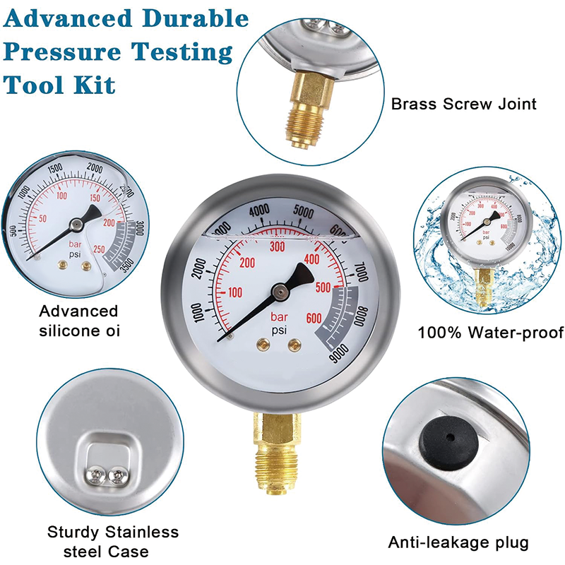 Hydraulic Pressure Test Kit,11 Couplings, 59 inch 3 Test Hoses, 3 Pressure Gauges, 1 Aluminum Box for Excavator Tractors Construction Machinery