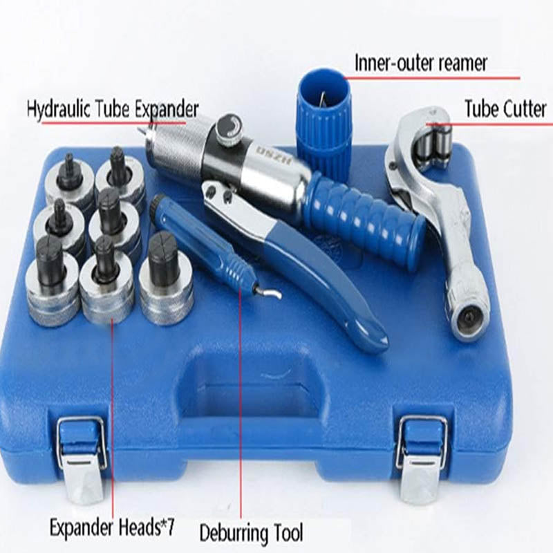 7Pcs Hydraulic Tube Expander 3/8" to 1-1/8" OD with 7 Pipe Expander Heads Hand Expanding Tool Kit