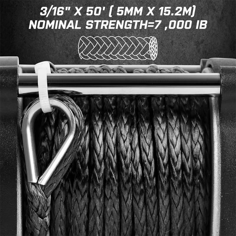 Towing Winches 12V 3500 lb Load Capacity Nylon Rope Winch with 2 Wireless Remotes &Wired Switch,with Mounting Plate,Pulley,Rope Damper