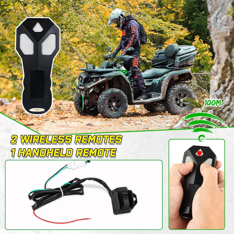 Towing Winches 12V 3500 lb Load Capacity Nylon Rope Winch with 2 Wireless Remotes &Wired Switch,with Mounting Plate,Pulley,Rope Damper