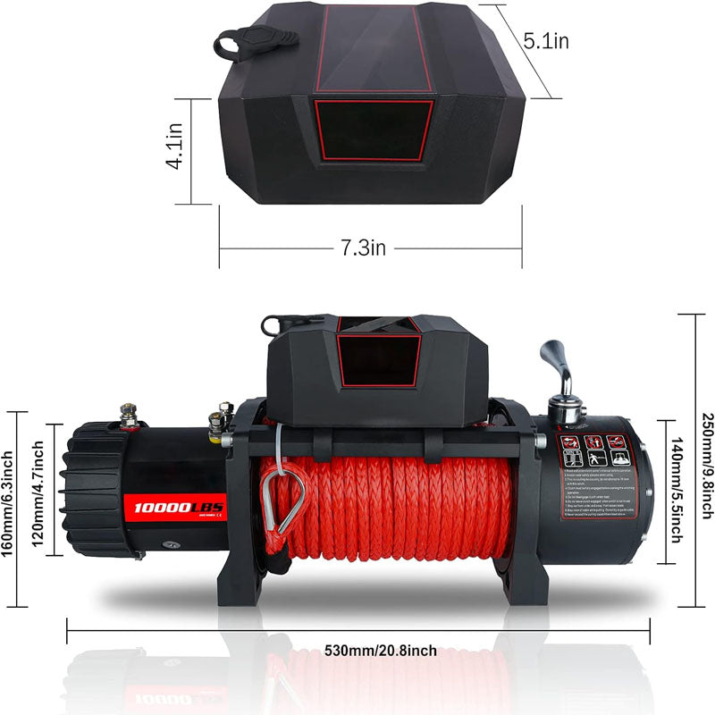 Towing Winches Winch 10,000lbs 12V Synthetic Rope with Wireless Handheld Remote and Corded Control Recovery