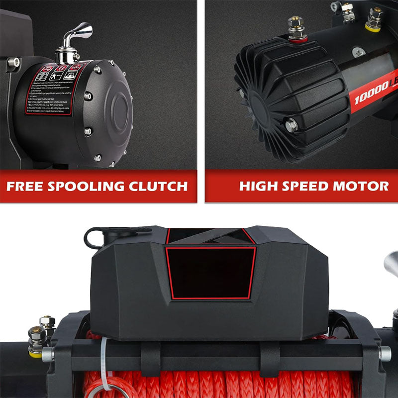 Towing Winches Winch 10,000lbs 12V Synthetic Rope with Wireless Handheld Remote and Corded Control Recovery