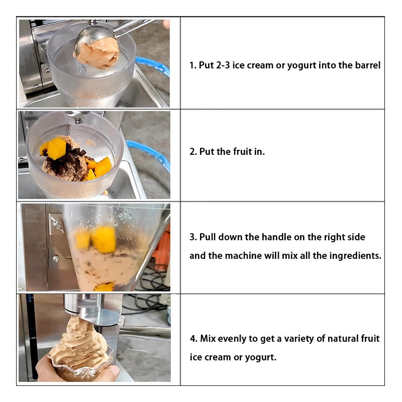 750W Yogurt Blending Machine Ice Cream Mixing Machine Professional Commercial Stainless Steel Rotating Ice Cream Fruit Yogurt Ice Cream Mixer Kitchen