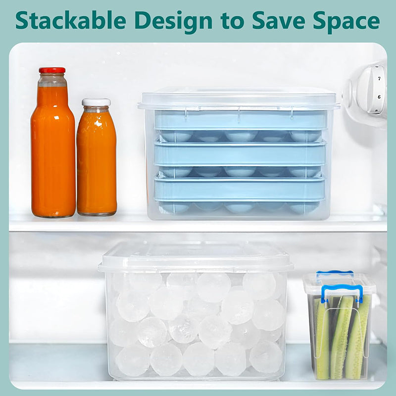 99PCS Ice Cube Tray with Lid and Bin 3 Pack Ice Trays for Freezer Round Ice Cube Trays Circle Ice Cube Tray for Chilling Drinks