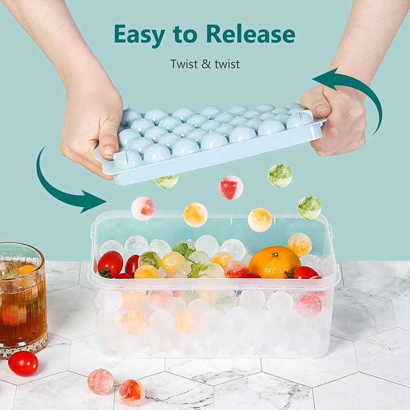 99PCS Ice Cube Tray with Lid and Bin 3 Pack Ice Trays for Freezer Round Ice Cube Trays Circle Ice Cube Tray for Chilling Drinks