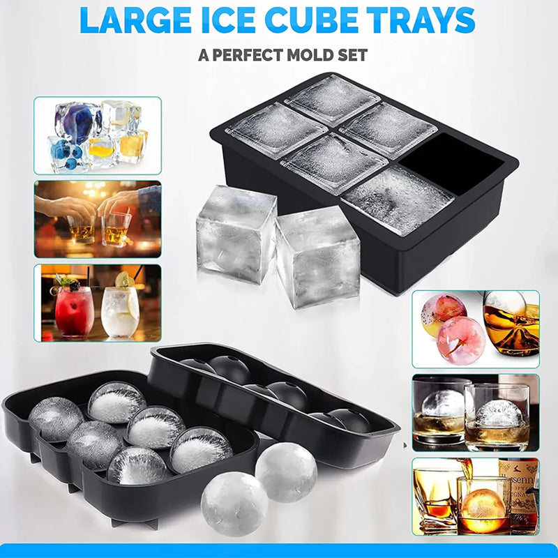 10PCS Ice Cube Trays Bpa Free Silicone Sphere Whiskey Ice Ball Large Square Ice Cube Molds With Funnel For Cocktails Bourbon