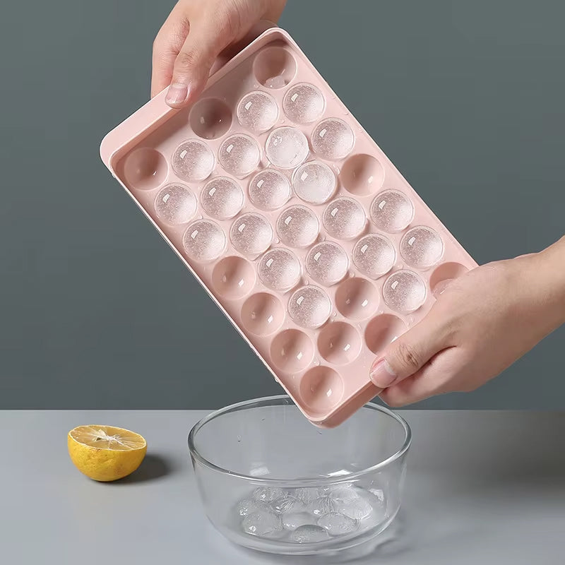 Round Ice Cube Maker Tray With Lid Plastic 20x33pcs Ice Mold Refrigerator Spherical Diy Moulds Ice Ball Maker Household Kitchen Tools