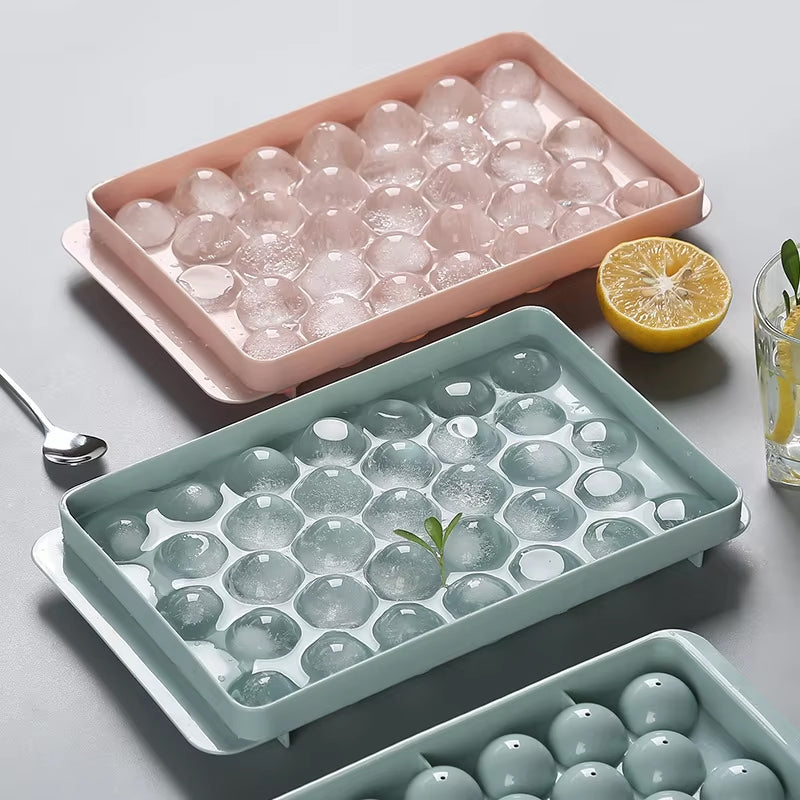 Round Ice Cube Maker Tray With Lid Plastic 20x33pcs Ice Mold Refrigerator Spherical Diy Moulds Ice Ball Maker Household Kitchen Tools
