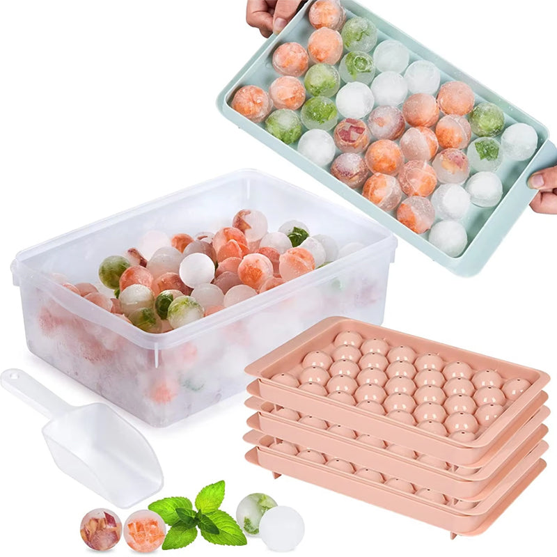 Round Ice Cube Maker Tray With Lid Plastic 20x33pcs Ice Mold Refrigerator Spherical Diy Moulds Ice Ball Maker Household Kitchen Tools