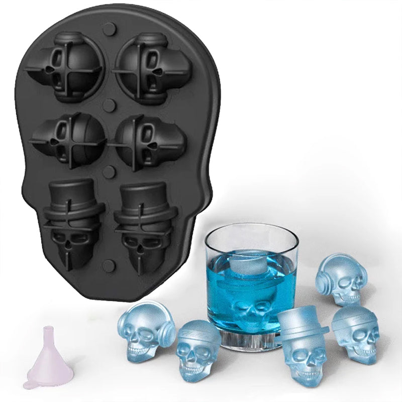 10 Pcs 3D Skull-Shaped Ice Molds For Whiskey: Non-Spill Lid, Silicone Tray Creates Intricate Ice Cubes For Cocktails