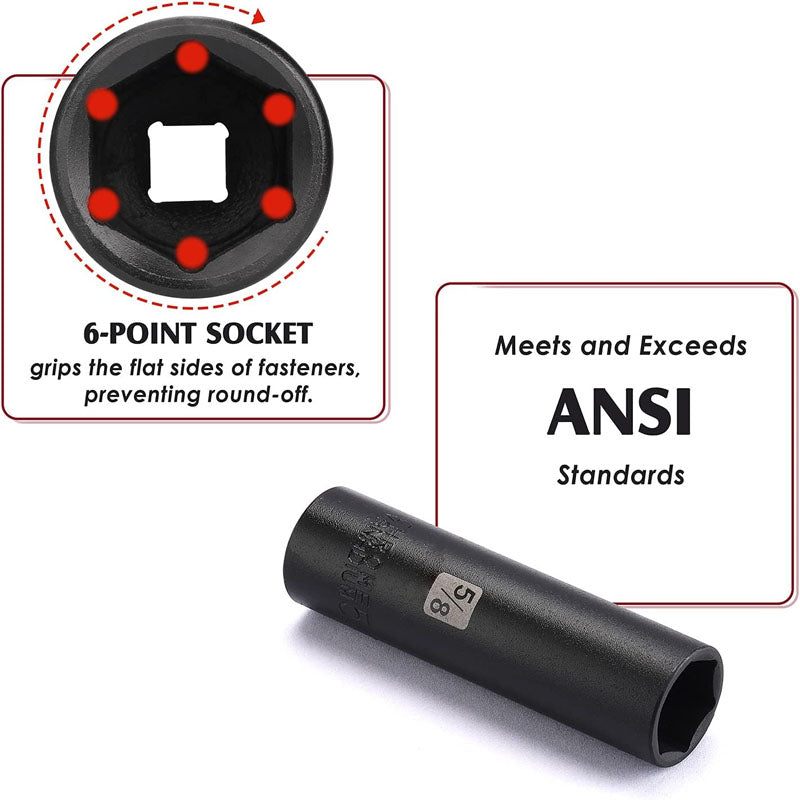 11 Pieces 1/2-Inch Drive Deep Impact Socket Set 6 Point CR-V Alloy Steel 3/8-Inch to 1-Inch