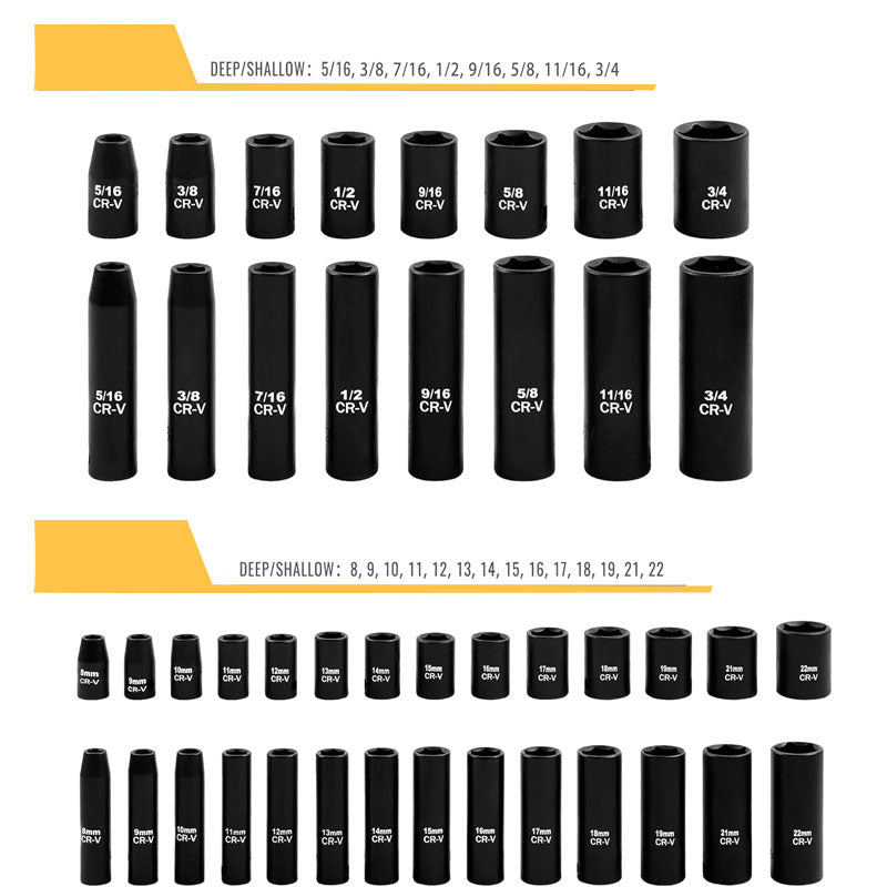 119 Piece Impact Socket Set 3/8 inch Drive Socket Set 6 Point Cr-Mo Alloy Steel for Auto Repair