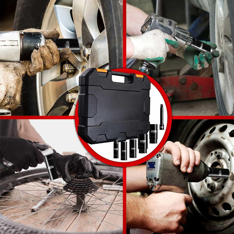 18PCS 1/2-Inch Impact Deep Well Metric Socket Set Metric 10-24mm Include 3" 5" 10" Extension Bars 6 Point Chrome Vanadium Steel Socket Set