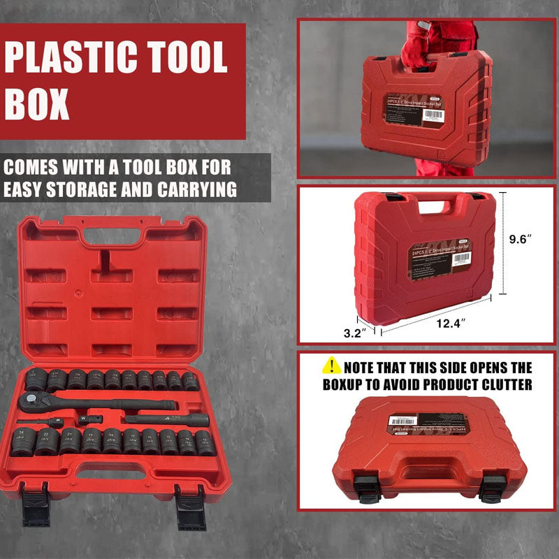 1/2" Drive Master Impact Socket Set 24-Piece Shallow Standard SAE (7/16-Inch to 1-Inch) & Metric (13-24 mm) Sizes