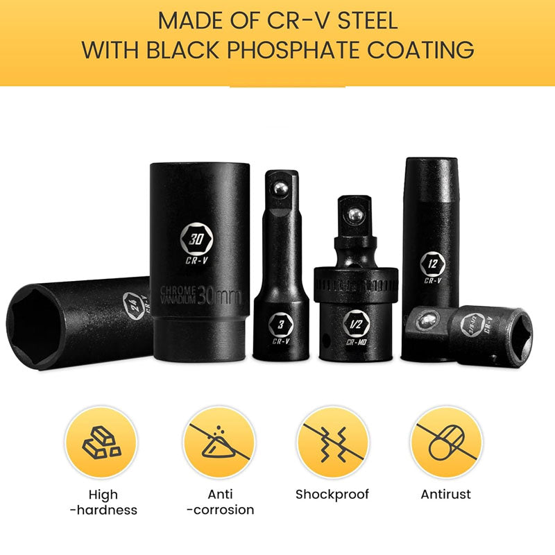 119 Piece Impact Socket Set 3/8 inch Drive Socket Set 6 Point Cr-Mo Alloy Steel for Auto Repair