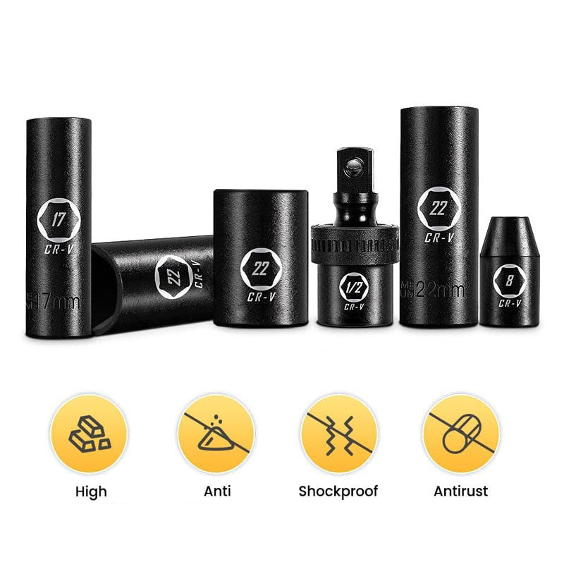 33 Piece 1/2" Drive Impact Socket Set Metric Socket Set 8mm to 22mm 6 Point Cr-V Alloy Steel 5" 10" Extension Bars
