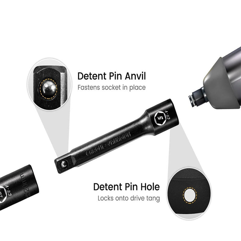 33 Piece 1/2" Drive Impact Socket Set Metric Socket Set 8mm to 22mm 6 Point Cr-V Alloy Steel 5" 10" Extension Bars