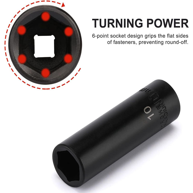 50-Piece 1/4 Inch Impact Socket Set 6-Point SAE/Metric 5/32 Inch - 9/16 Inch 4mm - 15mm Standard/Deep CR-V