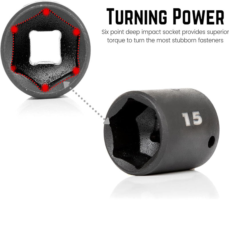 30 Piece 1/4" Drive Impact Socket Set Metric Sizes 4 – 15 MM 3/8” to 1/4” Reducer Hex Shank Socket Impact Adapter