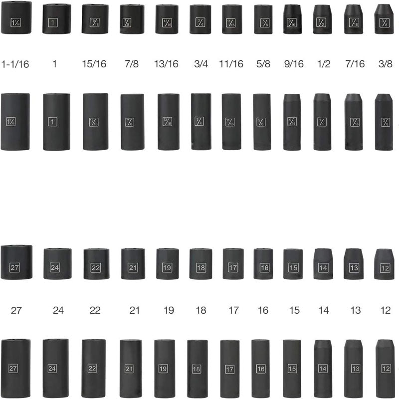 55 Piece 1/2" Drive Impact Socket Set with Extension Bars SAE and Metric Sockets with Enhanced Storage Case