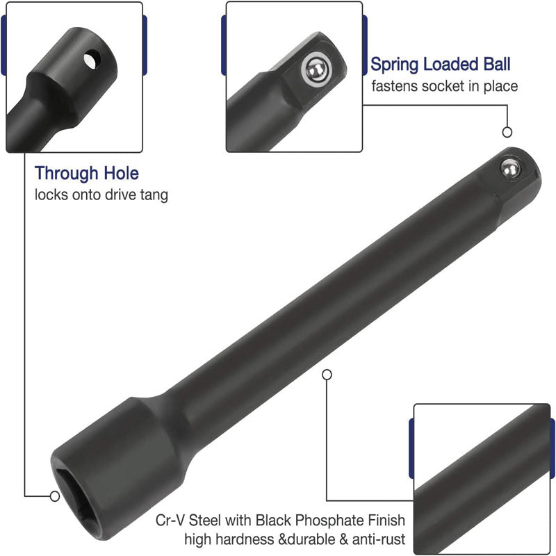 55 Piece 1/2" Drive Impact Socket Set with Extension Bars SAE and Metric Sockets with Enhanced Storage Case