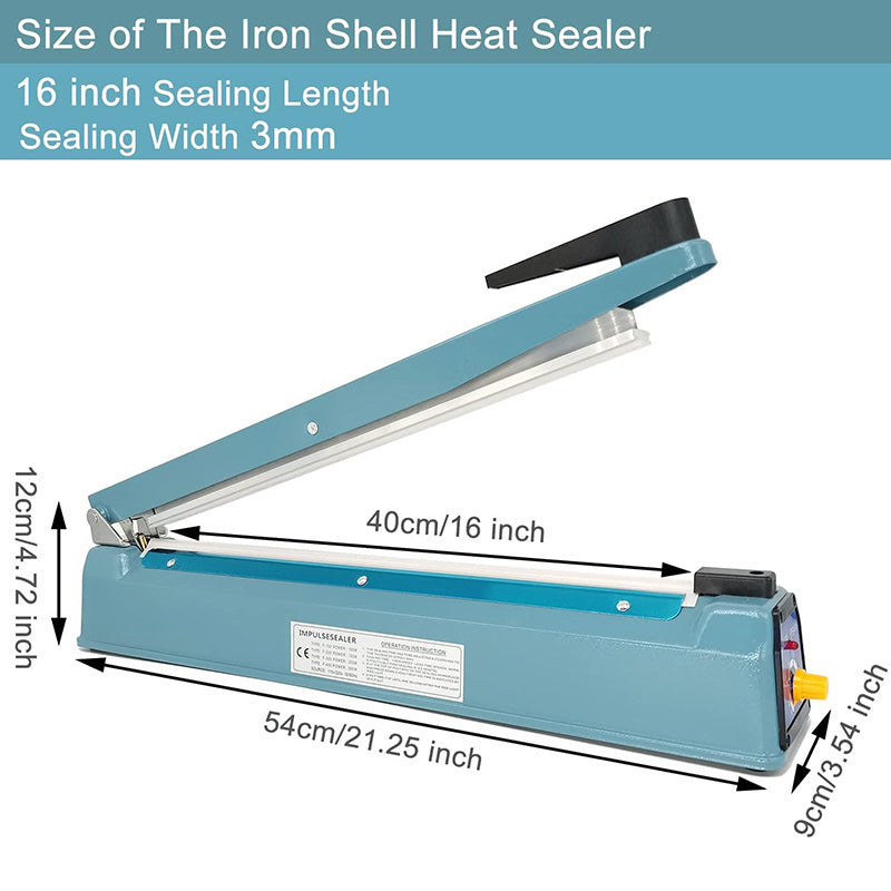 16 inch Impulse Sealer Heat Sealer Metal Plastic Bag Sealer Heat Seal Mylar Bag Sealer Sealing Machine with 4 Repair Kit
