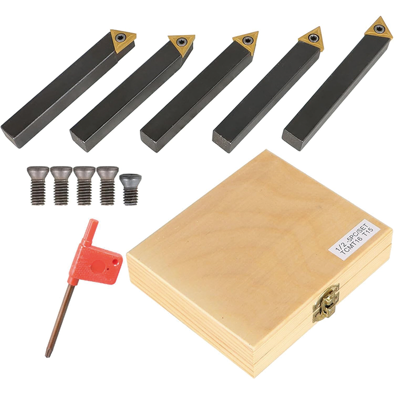 5Pcs Indexable Carbide Lathe Tools with TCMT16T304 Carbide Inserts,1/2" Metal Lathe Cutting Tools,for Lathe Black Compact and Portable