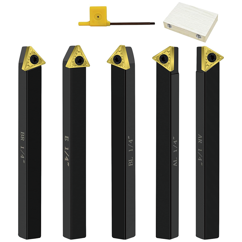 5pcs Metal Lathe Cutting Tools,Carbide Lathe Tools 1/4'' Shank Indexable Carbide Lathe Turning Tool Holder,for Turning Grooving Threading