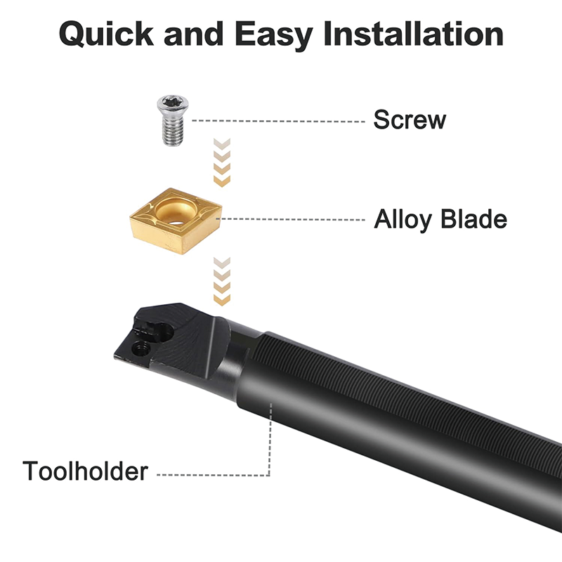 Indexable Carbide Lathe Tools,7PCS 1/2" Turning Holder Boring Bars with 14pcs Indexable Carbide Inserts,Super-Hard 40CR Lathe Bits Carbide Lathe Tool for Lathe Black Compact and Portable
