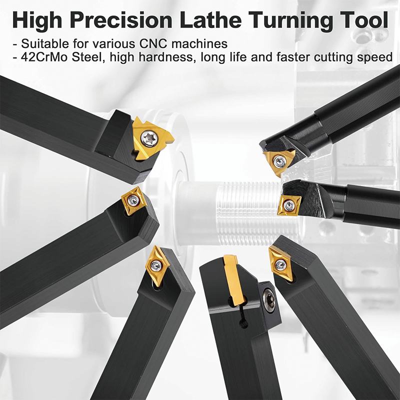 Indexable Carbide Lathe Tools,7PCS 1/2" Turning Holder Boring Bars with 14pcs Indexable Carbide Inserts,Super-Hard 40CR Lathe Bits Carbide Lathe Tool for Lathe Black Compact and Portable
