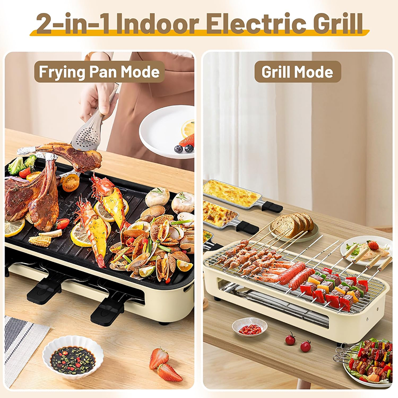 1500W Electric Indoor Grill, 2 In 1 Kitchen Indoor Grill With Grill Grid And Non-Stick Cooking Removable Plate, Temperature Control, Dishwasher Safe, Smokeless Grill