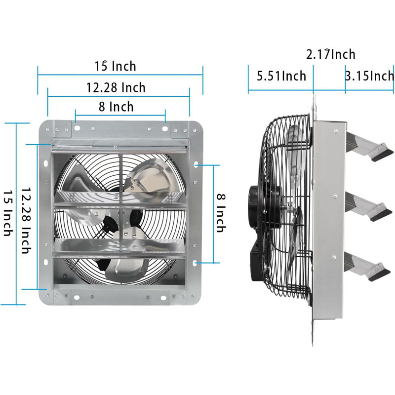 12 Inch Industrial Ventilation Extractor Automatic Aluminum Shutter High Speed 1800CFM Vent fan for Commercial Greenhouse Attic Shed Shop
