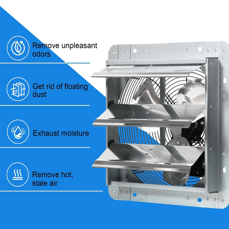 12 Inch Industrial Ventilation Extractor Automatic Aluminum Shutter High Speed 1800CFM Vent fan for Commercial Greenhouse Attic Shed Shop