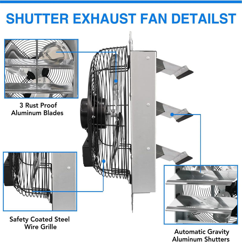 14 Inch Industrial Ventilation Extractor Automatic Aluminum Shutter High Speed 1950CFM Vent fan for Commercial Greenhouse Attic Shed Shop