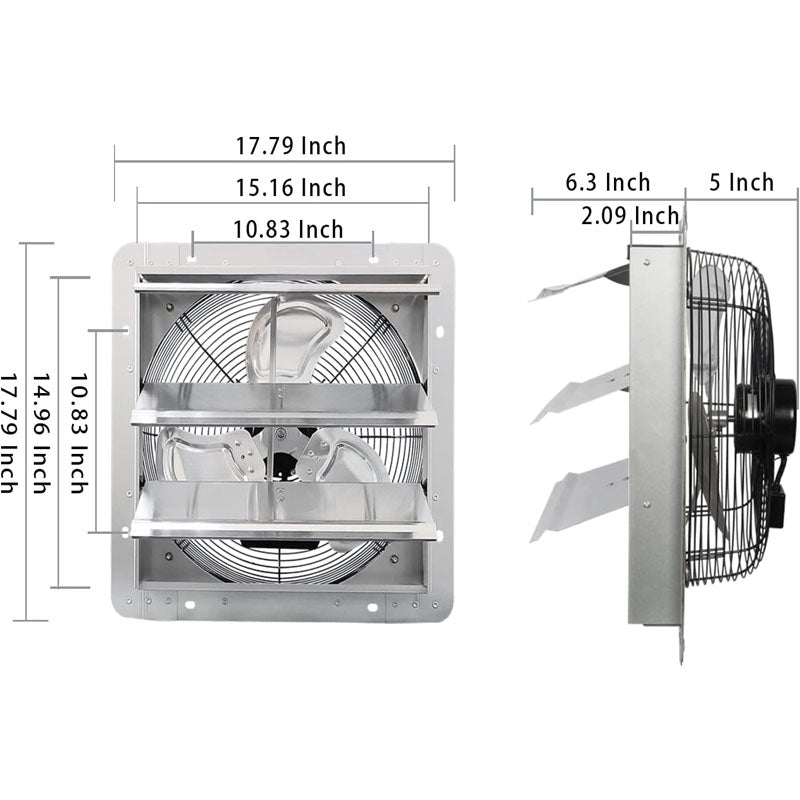 14 Inch Industrial Ventilation Extractor Automatic Aluminum Shutter High Speed 1950CFM Vent fan for Commercial Greenhouse Attic Shed Shop