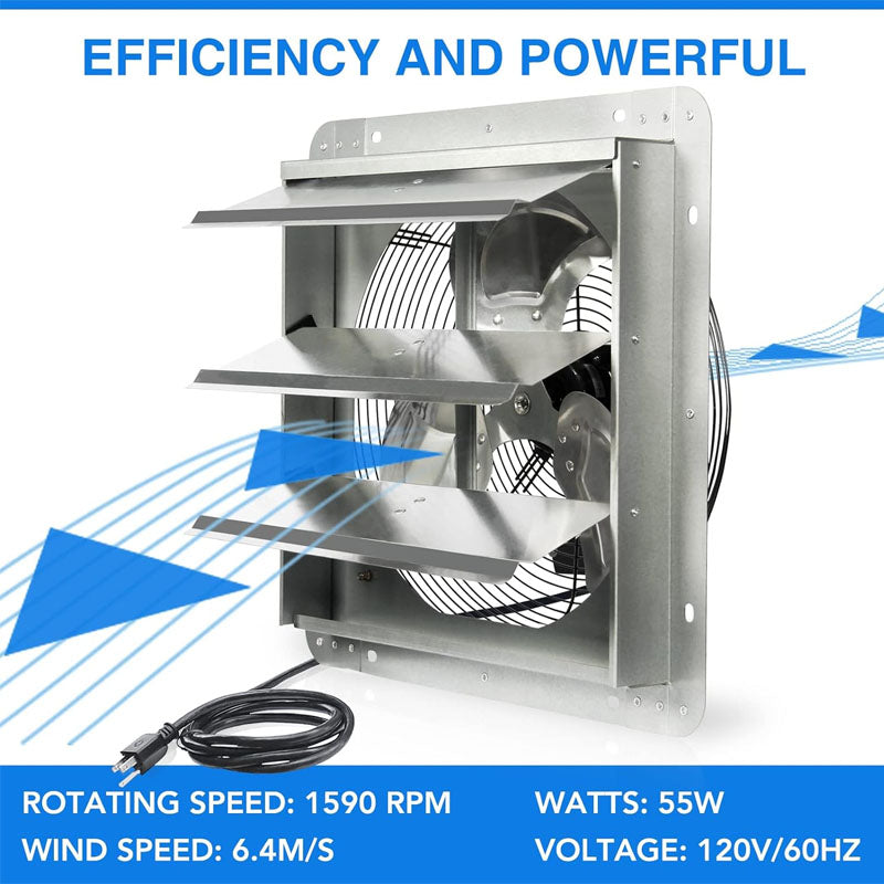 14 Inch Industrial Ventilation Extractor Automatic Aluminum Shutter High Speed 1950CFM Vent fan for Commercial Greenhouse Attic Shed Shop