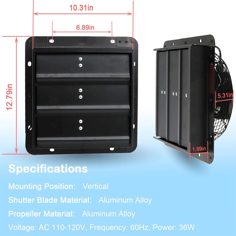 10 inch Industrial Ventilation Extractor Shutter Exhaust Fan for Home Attic Garage Greenhouse Shed Basement with Mesh Screen