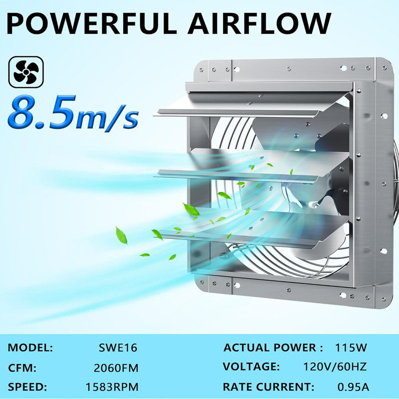 16 inch Industrial Ventilation Extractor Shutter Exhaust Fan For Greenhouse Shed Shop Garage