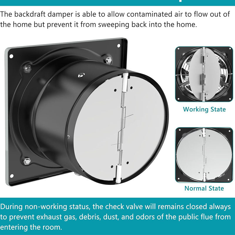 8 inch Industrial Ventilation Extractor 576CFM Stainless Steel Extractor for Home Office Commercial Use, Black