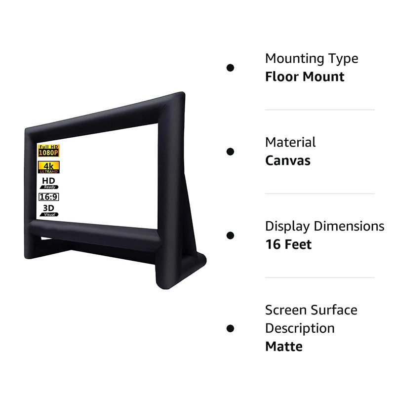 16ft Projector Screen with Air Blower Storage Bag Front/Rear Projection Blow Up Screen Inflatable Movie Screen Outdoor for Backyard Movie Night, Theme Parties, Celebrations