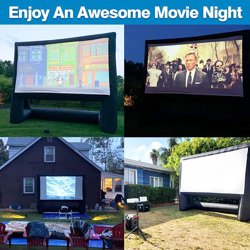 16ft Projector Screen with Air Blower Storage Bag Front/Rear Projection Blow Up Screen Inflatable Movie Screen Outdoor for Backyard Movie Night, Theme Parties, Celebrations