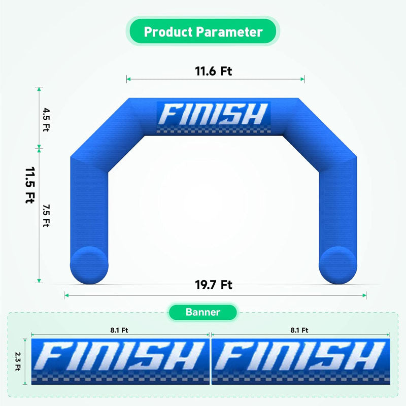 20ft Inflatable Arch with T-Shaped Feet & Blower Finish/Start Line Banners for Race Competition Outdoor Advertising Commerce