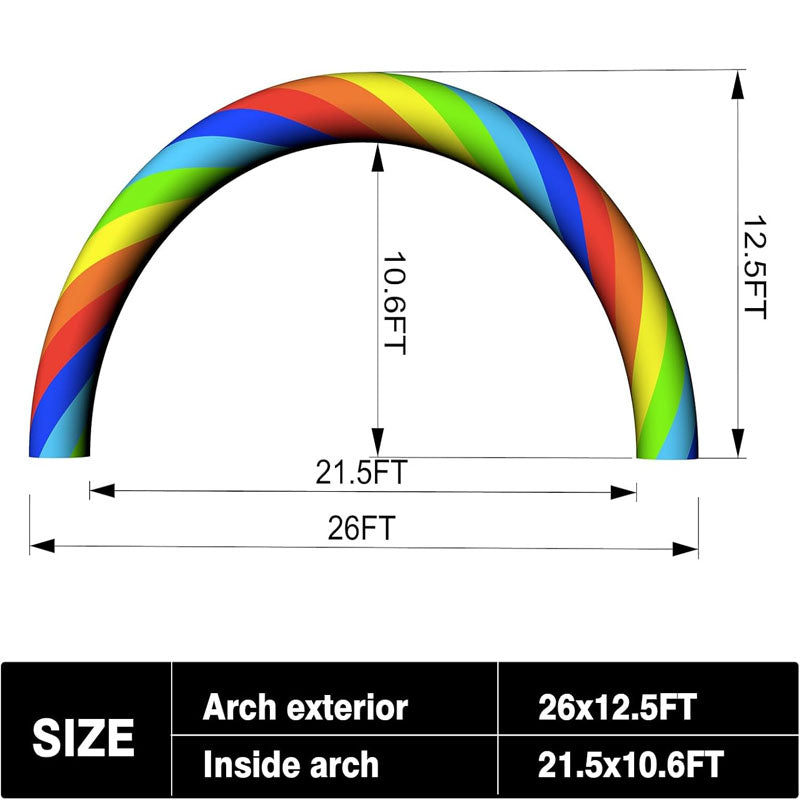 26FT Inflatable Arch Rainbow Arch with Built in 150W Blower for Birthdays Parties and Garden Decor