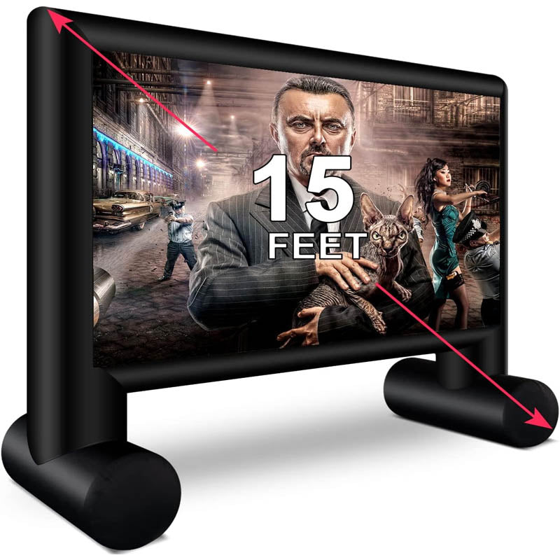 15ft Inflatable Projection Screen with Air Blower and Storage Bag for Outdoor Movie Night Backyard Pool Fun