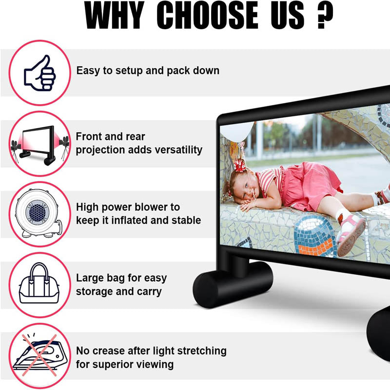 15ft Inflatable Projection Screen with Air Blower and Storage Bag for Outdoor Movie Night Backyard Pool Fun