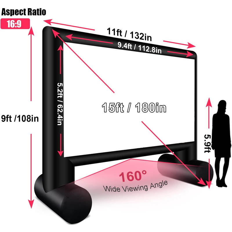 15ft Inflatable Projection Screen with Air Blower and Storage Bag for Outdoor Movie Night Backyard Pool Fun