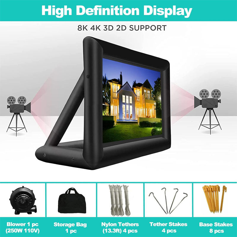 20 feet Inflatable Projection Screen for outside with Rope Blower Tent Stakes Front & Rear Projection for Outdoor Party Backyard Pool Fun