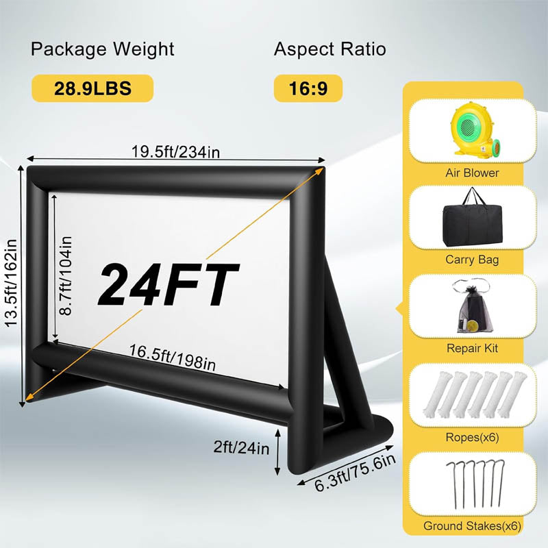24ft Inflatable Movie Screen for outside with Air Blower Oxford Fabric Material Blow Up Screen Front/Rear Projection
